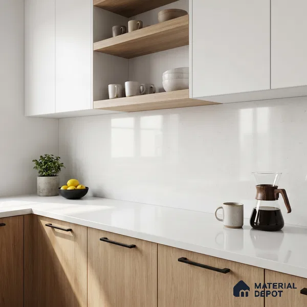 Belina Quartz QR 00286 D Arctic White Helsinki Series 10.5 ft x 2.79 ft Quartz - 20 mm | 10 Years and Replacement Warranty | Suitable for Kitchen, Restaurant, Counter Tops, Dining, Reception, office