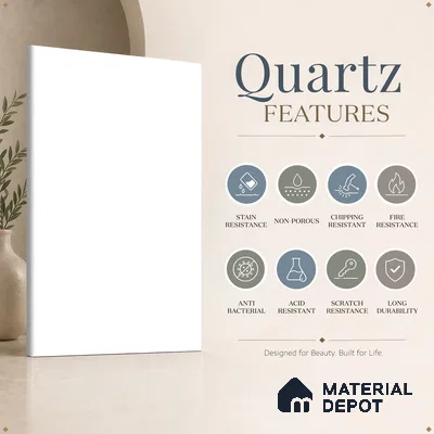 Belina Quartz QR 00286 D Arctic White Helsinki Series 10.5 ft x 2.79 ft Quartz - 20 mm | 10 Years and Replacement Warranty | Suitable for Kitchen, Restaurant, Counter Tops, Dining, Reception, office