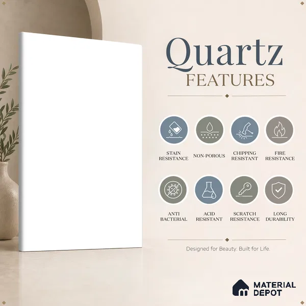 Belina Quartz QR 00286 D Arctic White Helsinki Series 10.5 ft x 2.79 ft Quartz - 20 mm | 10 Years and Replacement Warranty | Suitable for Kitchen, Restaurant, Counter Tops, Dining, Reception, office