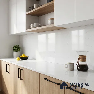 Belina Quartz QR 00286 Arctic White Helsinki Series 10.5 ft x 5.35 ft Quartz - 20 mm | 10 Years and Replacement Warranty | Suitable for Kitchen, Restaurant, Counter Tops, Dining, Reception, office