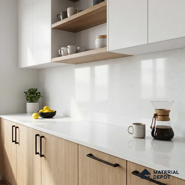Belina Quartz QR 00286 Arctic White Helsinki Series 10.5 ft x 5.35 ft Quartz - 20 mm | 10 Years and Replacement Warranty | Suitable for Kitchen, Restaurant, Counter Tops, Dining, Reception, office