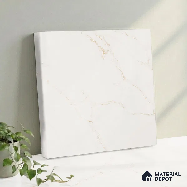 Belina Quartz QR 00287 B Calacatta Solaro Gold Helsinki Series 10.5 ft x 2.67 ft Quartz - 20 mm | 10 Years and Replacement Warranty | Suitable for Kitchen, Restaurant, Counter Tops, Dining, Reception, office