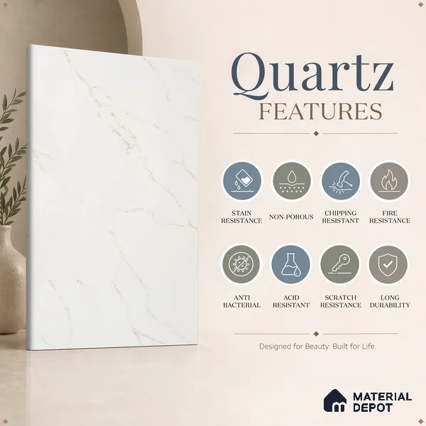 Belina Quartz QR 00287 B Calacatta Solaro Gold Helsinki Series 10.5 ft x 2.67 ft Quartz - 20 mm | 10 Years and Replacement Warranty | Suitable for Kitchen, Restaurant, Counter Tops, Dining, Reception, office