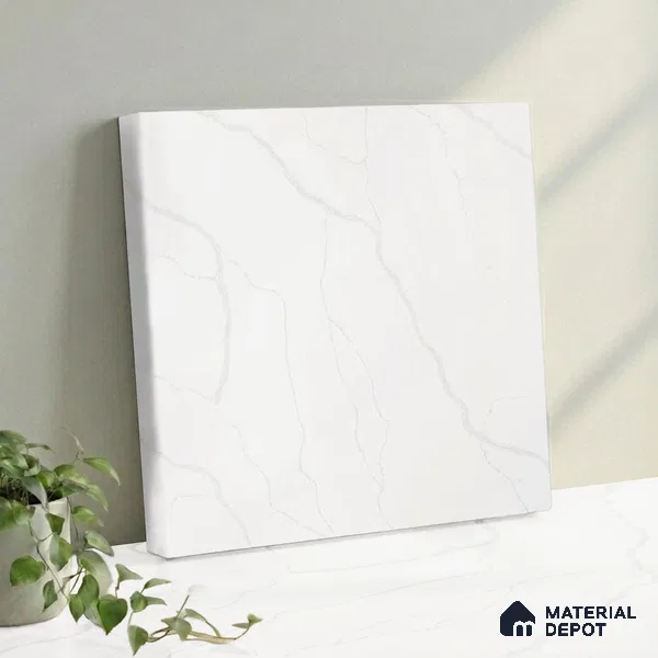 Belina Quartz QR 00288 Calacatta Arctic Helsinki Series 10.5 ft x 5.35 ft Quartz - 20 mm | 10 Years and Replacement Warranty | Suitable for Kitchen, Restaurant, Counter Tops, Dining, Reception, office