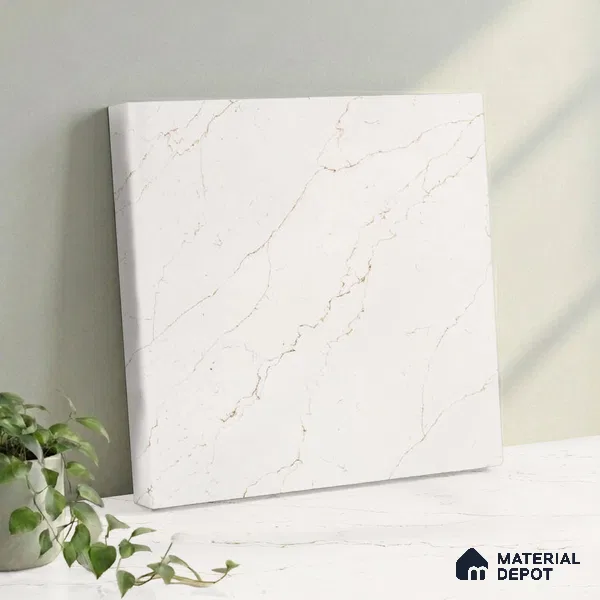 Belina Quartz QR 00289 Calacatta Rustic Brown Helsinki Series 10.5 ft x 5.35 ft Quartz - 20 mm | 10 Years and Replacement Warranty | Suitable for Kitchen, Restaurant, Counter Tops, Dining, Reception, office