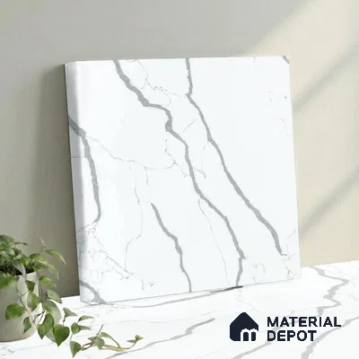 Belina Quartz QR 00290 Calacatta Firenze Helsinki Series 10.5 ft x 5.35 ft Quartz - 20 mm | 10 Years and Replacement Warranty | Suitable for Kitchen, Restaurant, Counter Tops, Dining, Reception, office