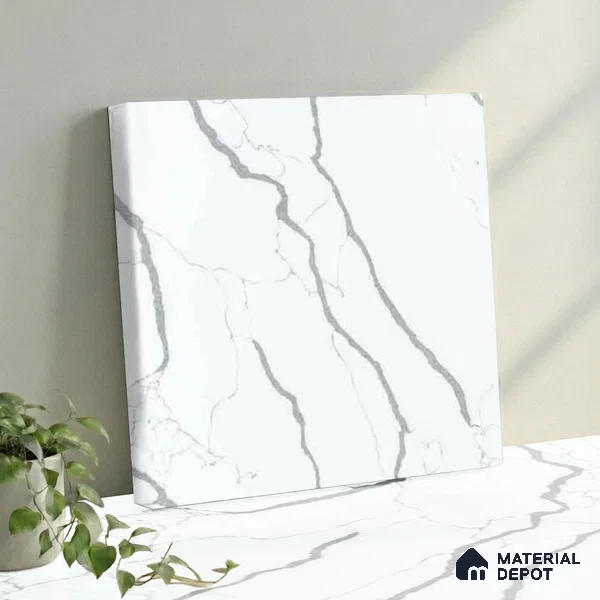 Belina Quartz QR 00290 Calacatta Firenze Helsinki Series 10.5 ft x 5.35 ft Quartz - 20 mm | 10 Years and Replacement Warranty | Suitable for Kitchen, Restaurant, Counter Tops, Dining, Reception, office