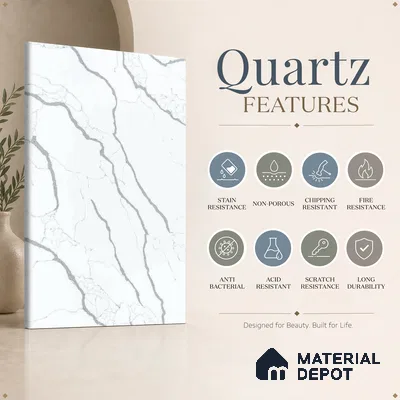 Belina Quartz QR 00290 Calacatta Firenze Helsinki Series 10.5 ft x 5.35 ft Quartz - 20 mm | 10 Years and Replacement Warranty | Suitable for Kitchen, Restaurant, Counter Tops, Dining, Reception, office