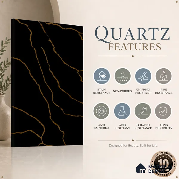 Belina Quartz QR 00291 Calacatta Golden Satwario Helsinki Series 10.5 ft x 5.35 ft Quartz - 20 mm | 10 Years and Replacement Warranty | Suitable for Kitchen, Restaurant, Counter Tops, Dining, Reception, office