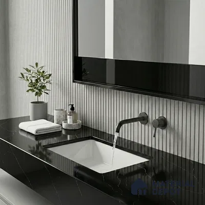 Belina Quartz QR 00292 Calacatta Black Modena Helsinki Series 10.5 ft x 5.35 ft Quartz - 20 mm | 10 Years and Replacement Warranty | Suitable for Kitchen, Restaurant, Counter Tops, Dining, Reception, office