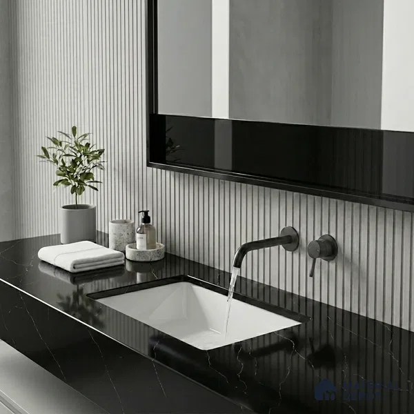 Belina Quartz QR 00292 Calacatta Black Modena Helsinki Series 10.5 ft x 5.35 ft Quartz - 20 mm | 10 Years and Replacement Warranty | Suitable for Kitchen, Restaurant, Counter Tops, Dining, Reception, office