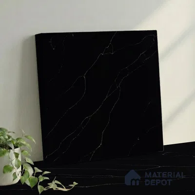 Belina Quartz QR 00292 Calacatta Black Modena Helsinki Series 10.5 ft x 5.35 ft Quartz - 20 mm | 10 Years and Replacement Warranty | Suitable for Kitchen, Restaurant, Counter Tops, Dining, Reception, office