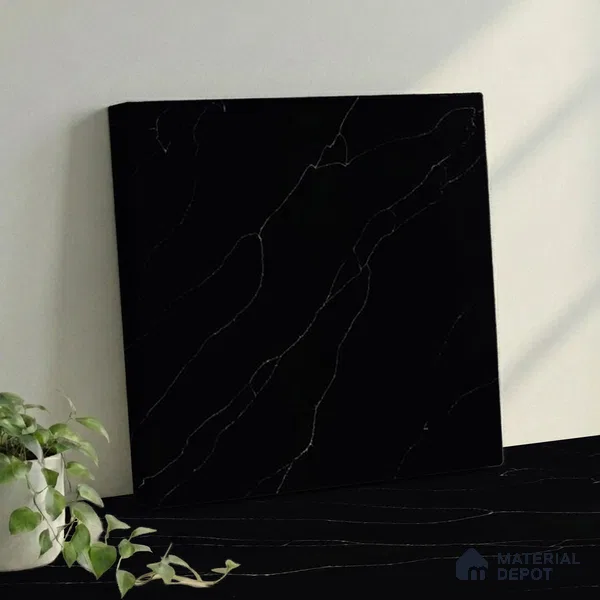 Belina Quartz QR 00292 Calacatta Black Modena Helsinki Series 10.5 ft x 5.35 ft Quartz - 20 mm | 10 Years and Replacement Warranty | Suitable for Kitchen, Restaurant, Counter Tops, Dining, Reception, office