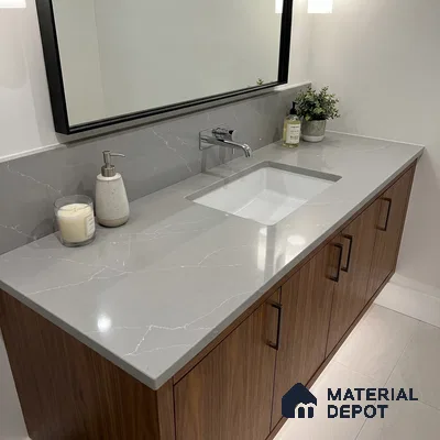 Belina Quartz QR 00293 Calacatta Grey Veneto Helsinki Series 10.5 ft x 5.35 ft Quartz - 20 mm | 10 Years and Replacement Warranty | Suitable for Kitchen, Restaurant, Counter Tops, Dining, Reception, office
