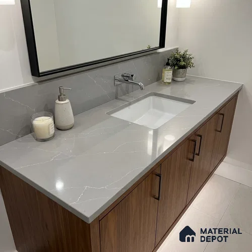Belina Quartz QR 00293 Calacatta Grey Veneto Helsinki Series 10.5 ft x 5.35 ft Quartz - 20 mm | 10 Years and Replacement Warranty | Suitable for Kitchen, Restaurant, Counter Tops, Dining, Reception, office