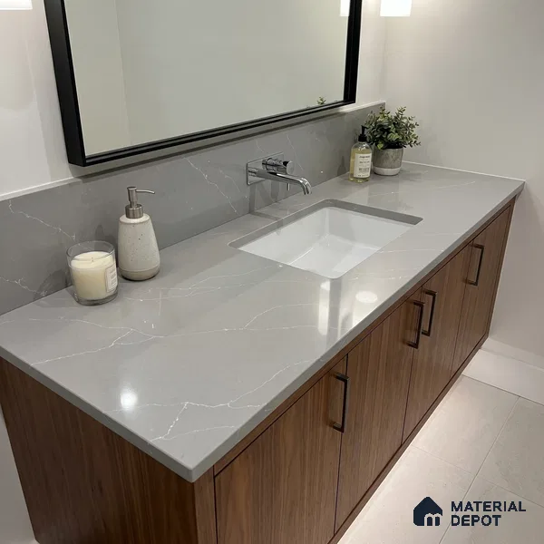Belina Quartz QR 00293 Calacatta Grey Veneto Helsinki Series 10.5 ft x 5.35 ft Quartz - 20 mm | 10 Years and Replacement Warranty | Suitable for Kitchen, Restaurant, Counter Tops, Dining, Reception, office