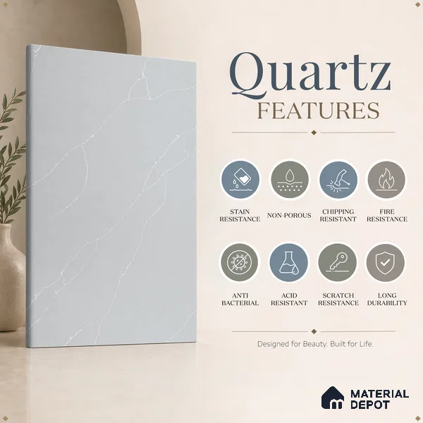 Belina Quartz QR 00293 Calacatta Grey Veneto Helsinki Series 10.5 ft x 5.35 ft Quartz - 20 mm | 10 Years and Replacement Warranty | Suitable for Kitchen, Restaurant, Counter Tops, Dining, Reception, office