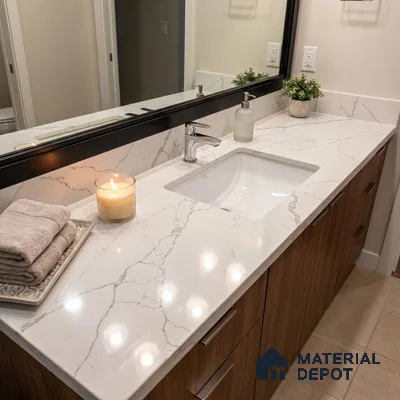 Belina Quartz QR 00294 Calacatta White Crystal Helsinki Series 10.5 ft x 5.35 ft Quartz - 20 mm | 10 Years and Replacement Warranty | Suitable for Kitchen, Restaurant, Counter Tops, Dining, Reception, office