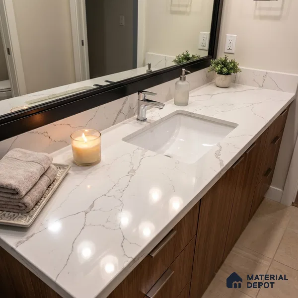 Belina Quartz QR 00294 Calacatta White Crystal Helsinki Series 10.5 ft x 5.35 ft Quartz - 20 mm | 10 Years and Replacement Warranty | Suitable for Kitchen, Restaurant, Counter Tops, Dining, Reception, office