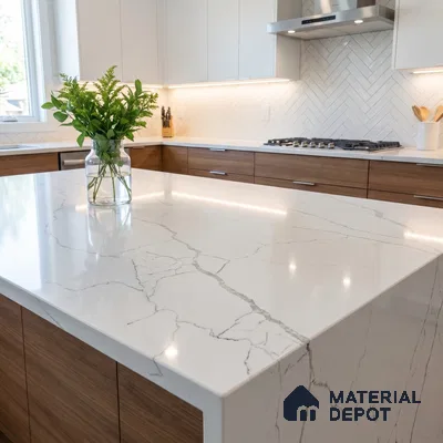 Belina Quartz QR 00294 Calacatta White Crystal Helsinki Series 10.5 ft x 5.35 ft Quartz - 20 mm | 10 Years and Replacement Warranty | Suitable for Kitchen, Restaurant, Counter Tops, Dining, Reception, office