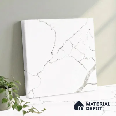Belina Quartz QR 00294 Calacatta White Crystal Helsinki Series 10.5 ft x 5.35 ft Quartz - 20 mm | 10 Years and Replacement Warranty | Suitable for Kitchen, Restaurant, Counter Tops, Dining, Reception, office