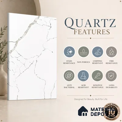 Belina Quartz QR 00294 Calacatta White Crystal Helsinki Series 10.5 ft x 5.35 ft Quartz - 20 mm | 10 Years and Replacement Warranty | Suitable for Kitchen, Restaurant, Counter Tops, Dining, Reception, office