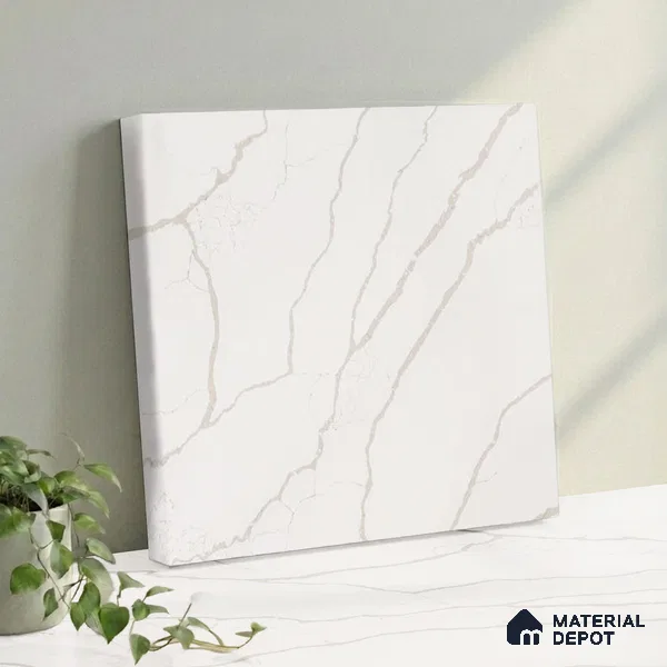 Belina Quartz QR 00295 Calacatta Rustic Umber Helsinki Series 10.5 ft x 5.35 ft Quartz - 20 mm | 10 Years and Replacement Warranty | Suitable for Kitchen, Restaurant, Counter Tops, Dining, Reception, office
