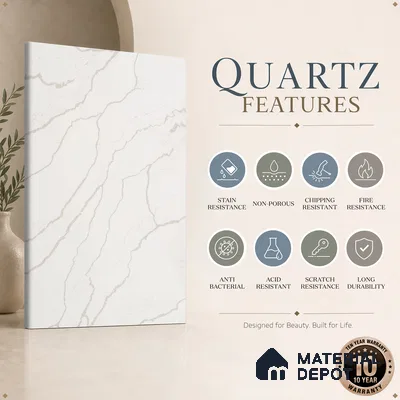 Belina Quartz QR 00295 Calacatta Rustic Umber Helsinki Series 10.5 ft x 5.35 ft Quartz - 20 mm | 10 Years and Replacement Warranty | Suitable for Kitchen, Restaurant, Counter Tops, Dining, Reception, office