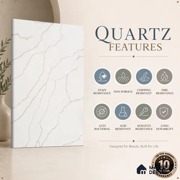 Belina Quartz QR 00295 Calacatta Rustic Umber Helsinki Series 10.5 ft x 5.35 ft Quartz - 20 mm | 10 Years and Replacement Warranty | Suitable for Kitchen, Restaurant, Counter Tops, Dining, Reception, office