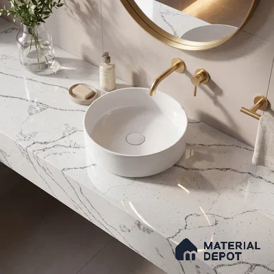 Belina Quartz QR 00296 Calacatta Marina Verona Helsinki Series 10.5 ft x 5.35 ft Quartz - 20 mm | 10 Years and Replacement Warranty | Suitable for Kitchen, Restaurant, Counter Tops, Dining, Reception, office