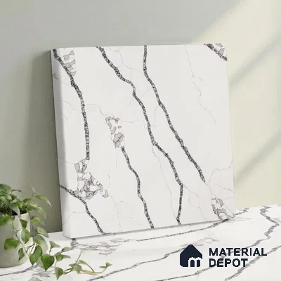 Belina Quartz QR 00296 Calacatta Marina Verona Helsinki Series 10.5 ft x 5.35 ft Quartz - 20 mm | 10 Years and Replacement Warranty | Suitable for Kitchen, Restaurant, Counter Tops, Dining, Reception, office