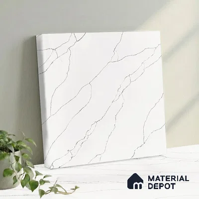 Belina Quartz QR 00297 Calacatta White Pearl Helsinki Series 10.5 ft x 5.35 ft Quartz - 20 mm | 10 Years and Replacement Warranty | Suitable for Kitchen, Restaurant, Counter Tops, Dining, Reception, office