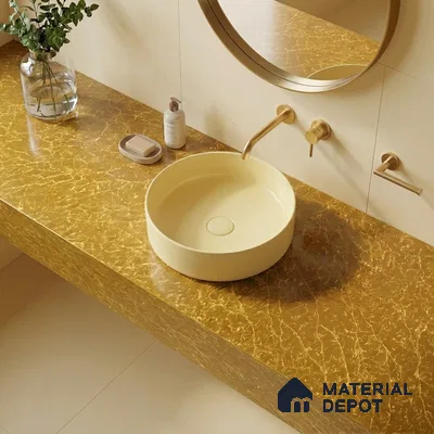 Belina Quartz QR 00298 Onyx Golden Imperiale Helsinki Series 10.5 ft x 5.35 ft Quartz - 20 mm | 10 Years and Replacement Warranty | Suitable for Kitchen, Restaurant, Counter Tops, Dining, Reception, office