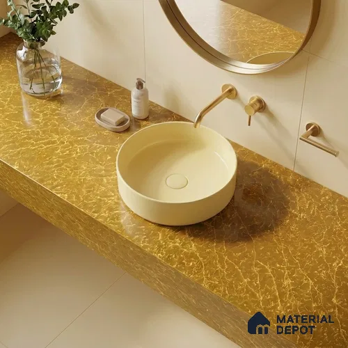 Belina Quartz QR 00298 Onyx Golden Imperiale Helsinki Series 10.5 ft x 5.35 ft Quartz - 20 mm | 10 Years and Replacement Warranty | Suitable for Kitchen, Restaurant, Counter Tops, Dining, Reception, office