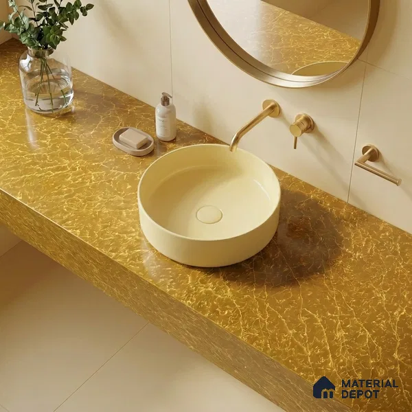Belina Quartz QR 00298 Onyx Golden Imperiale Helsinki Series 10.5 ft x 5.35 ft Quartz - 20 mm | 10 Years and Replacement Warranty | Suitable for Kitchen, Restaurant, Counter Tops, Dining, Reception, office