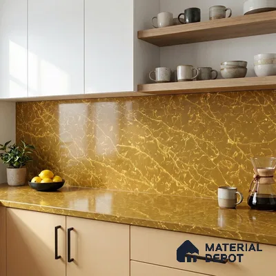 Belina Quartz QR 00298 Onyx Golden Imperiale Helsinki Series 10.5 ft x 5.35 ft Quartz - 20 mm | 10 Years and Replacement Warranty | Suitable for Kitchen, Restaurant, Counter Tops, Dining, Reception, office