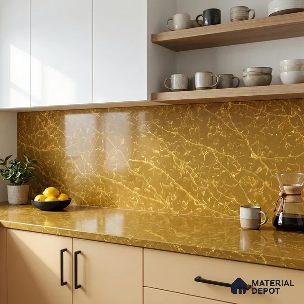 Belina Quartz QR 00298 Onyx Golden Imperiale Helsinki Series 10.5 ft x 5.35 ft Quartz - 20 mm | 10 Years and Replacement Warranty | Suitable for Kitchen, Restaurant, Counter Tops, Dining, Reception, office