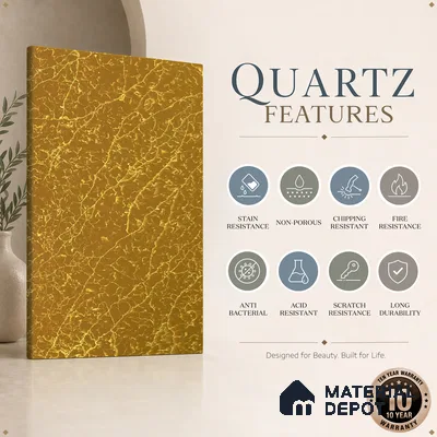 Belina Quartz QR 00298 Onyx Golden Imperiale Helsinki Series 10.5 ft x 5.35 ft Quartz - 20 mm | 10 Years and Replacement Warranty | Suitable for Kitchen, Restaurant, Counter Tops, Dining, Reception, office