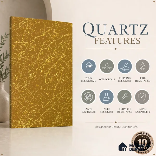 Belina Quartz QR 00298 Onyx Golden Imperiale Helsinki Series 10.5 ft x 5.35 ft Quartz - 20 mm | 10 Years and Replacement Warranty | Suitable for Kitchen, Restaurant, Counter Tops, Dining, Reception, office