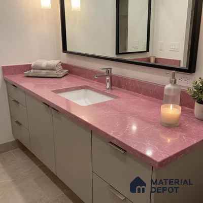 Belina Quartz QR 00299 Onyx Pink Rosella Helsinki Series 10.5 ft x 5.35 ft Quartz - 20 mm | 10 Years and Replacement Warranty | Suitable for Kitchen, Restaurant, Counter Tops, Dining, Reception, office