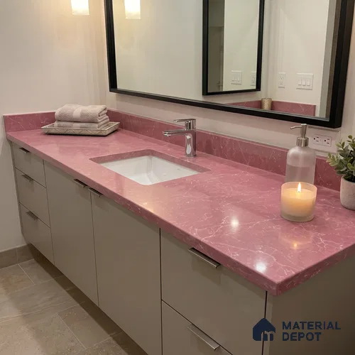 Belina Quartz QR 00299 Onyx Pink Rosella Helsinki Series 10.5 ft x 5.35 ft Quartz - 20 mm | 10 Years and Replacement Warranty | Suitable for Kitchen, Restaurant, Counter Tops, Dining, Reception, office
