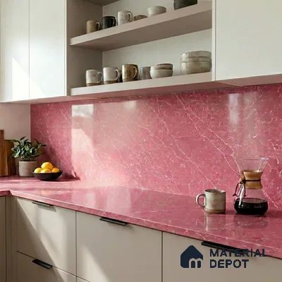 Belina Quartz QR 00299 Onyx Pink Rosella Helsinki Series 10.5 ft x 5.35 ft Quartz - 20 mm | 10 Years and Replacement Warranty | Suitable for Kitchen, Restaurant, Counter Tops, Dining, Reception, office
