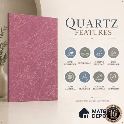 Belina Quartz QR 00299 Onyx Pink Rosella Helsinki Series 10.5 ft x 5.35 ft Quartz - 20 mm | 10 Years and Replacement Warranty | Suitable for Kitchen, Restaurant, Counter Tops, Dining, Reception, office