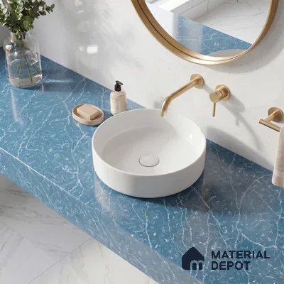Belina Quartz QR 00301 Onyx Azure Helsinki Series 10.5 ft x 5.35 ft Quartz - 20 mm | 10 Years and Replacement Warranty | Suitable for Kitchen, Restaurant, Counter Tops, Dining, Reception, office