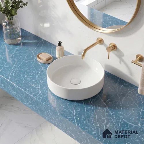 Belina Quartz QR 00301 Onyx Azure Helsinki Series 10.5 ft x 5.35 ft Quartz - 20 mm | 10 Years and Replacement Warranty | Suitable for Kitchen, Restaurant, Counter Tops, Dining, Reception, office