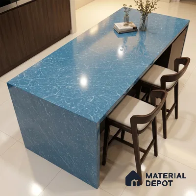 Belina Quartz QR 00301 Onyx Azure Helsinki Series 10.5 ft x 5.35 ft Quartz - 20 mm | 10 Years and Replacement Warranty | Suitable for Kitchen, Restaurant, Counter Tops, Dining, Reception, office