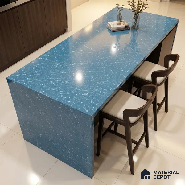 Belina Quartz QR 00301 Onyx Azure Helsinki Series 10.5 ft x 5.35 ft Quartz - 20 mm | 10 Years and Replacement Warranty | Suitable for Kitchen, Restaurant, Counter Tops, Dining, Reception, office