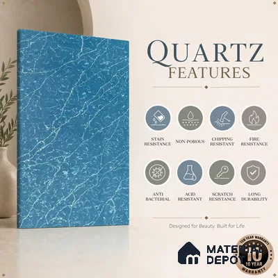 Belina Quartz QR 00301 Onyx Azure Helsinki Series 10.5 ft x 5.35 ft Quartz - 20 mm | 10 Years and Replacement Warranty | Suitable for Kitchen, Restaurant, Counter Tops, Dining, Reception, office