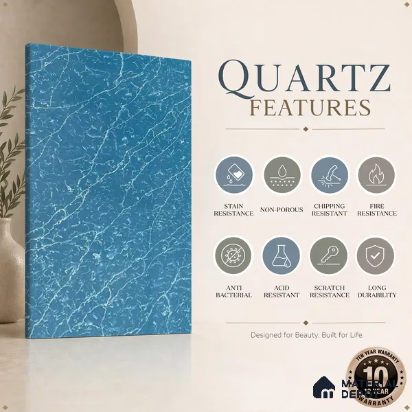 Belina Quartz QR 00301 Onyx Azure Helsinki Series 10.5 ft x 5.35 ft Quartz - 20 mm | 10 Years and Replacement Warranty | Suitable for Kitchen, Restaurant, Counter Tops, Dining, Reception, office