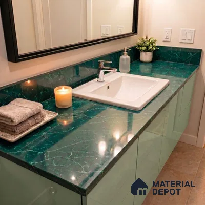 Belina Quartz QR 00302 Onyx Emerald Helsinki Series 10.5 ft x 5.35 ft Quartz - 20 mm | 10 Years and Replacement Warranty | Suitable for Kitchen, Restaurant, Counter Tops, Dining, Reception, office